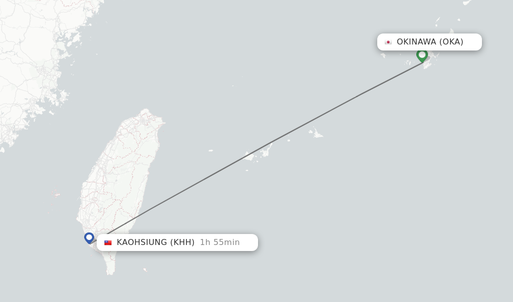 Flights from Okinawa to Kaohsiung route map