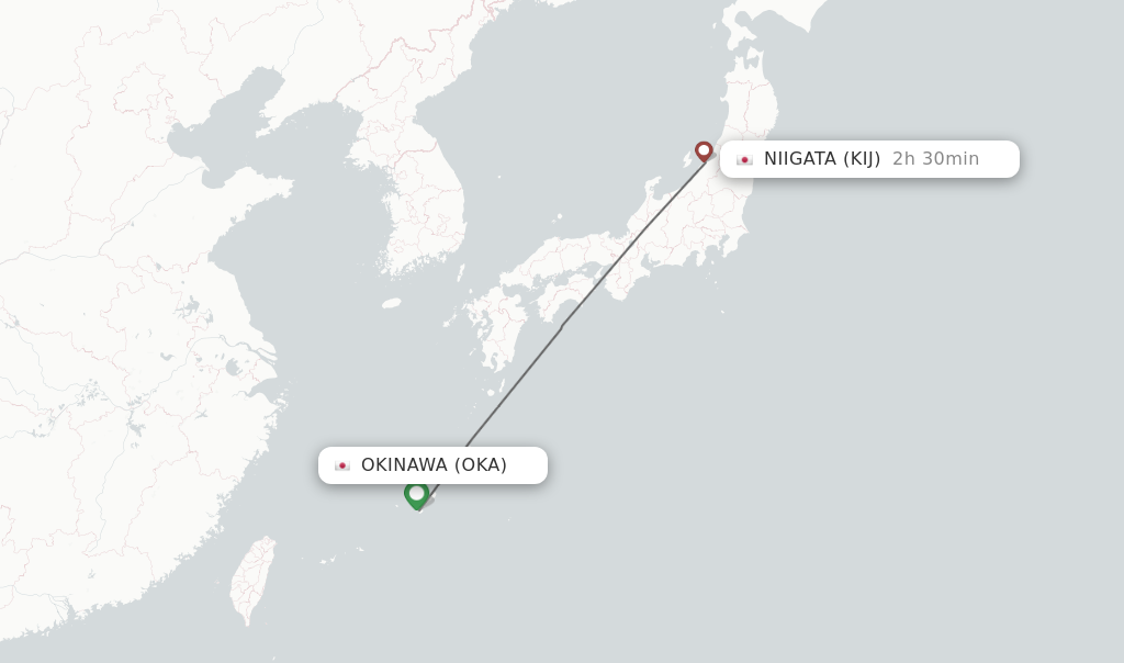 Flights from Okinawa to Niigata route map