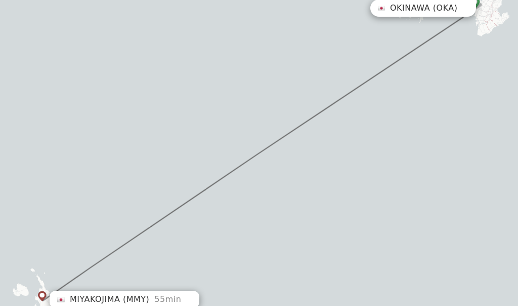 Flights from Okinawa to Miyakojima route map