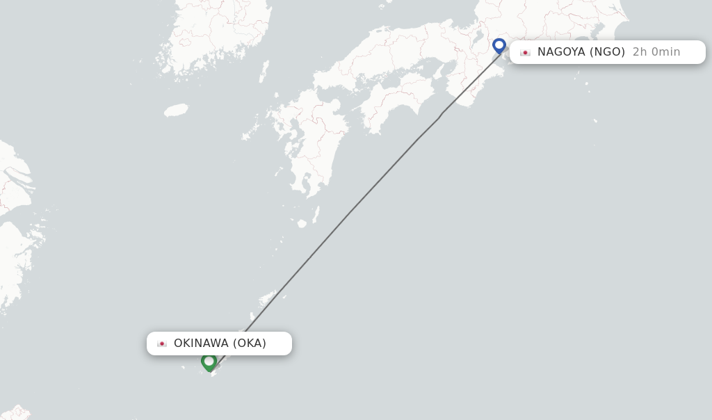 Flights from Okinawa to Nagoya route map