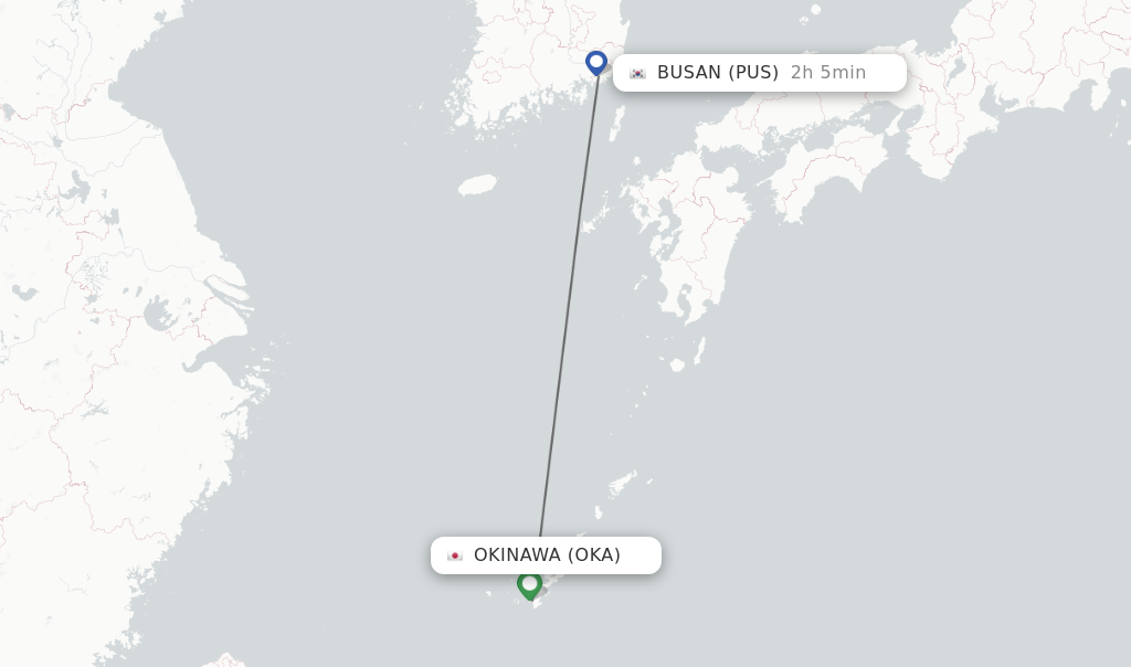 Flights from Okinawa to Busan route map