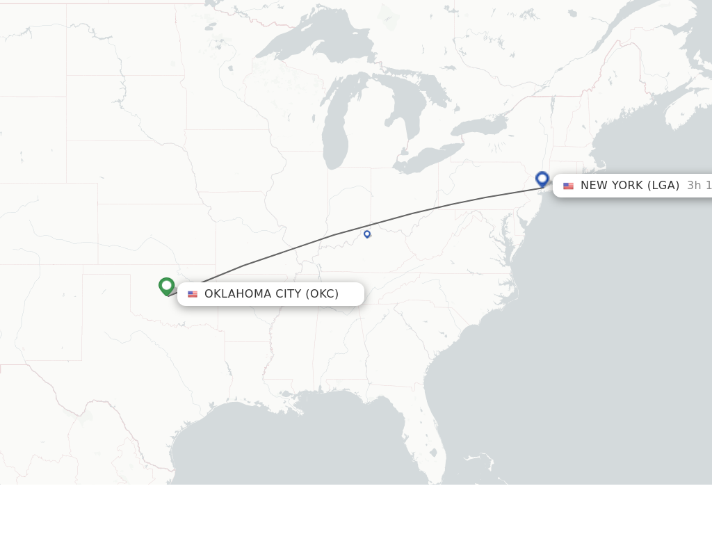 Flights from Oklahoma City to New York route map