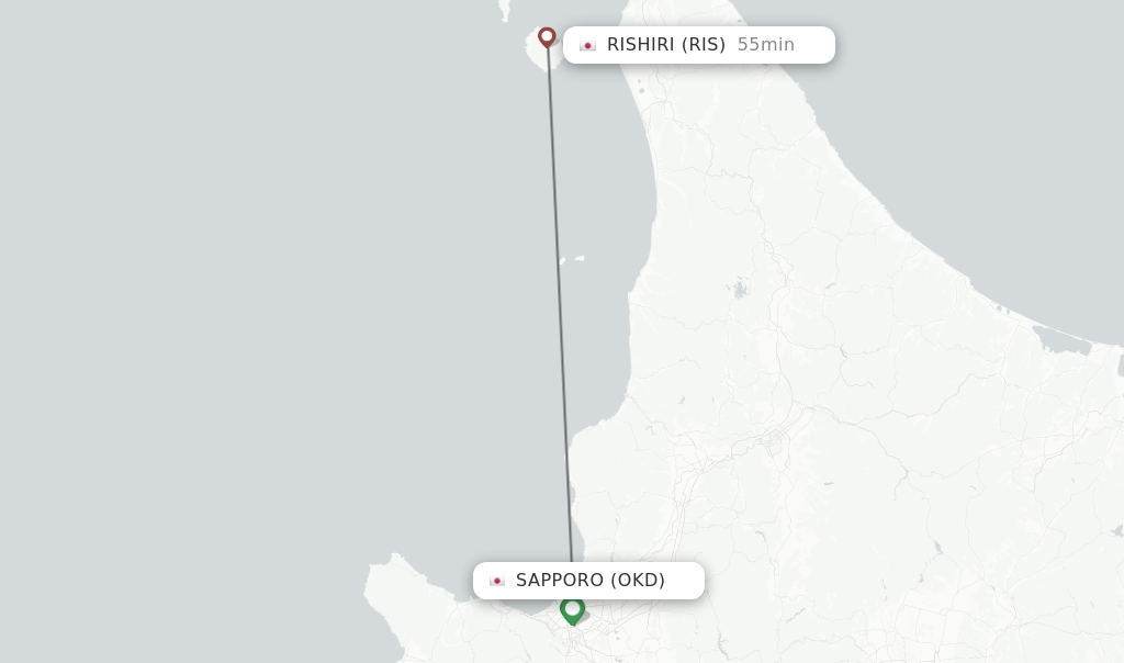 Flights from Sapporo to Rishiri route map