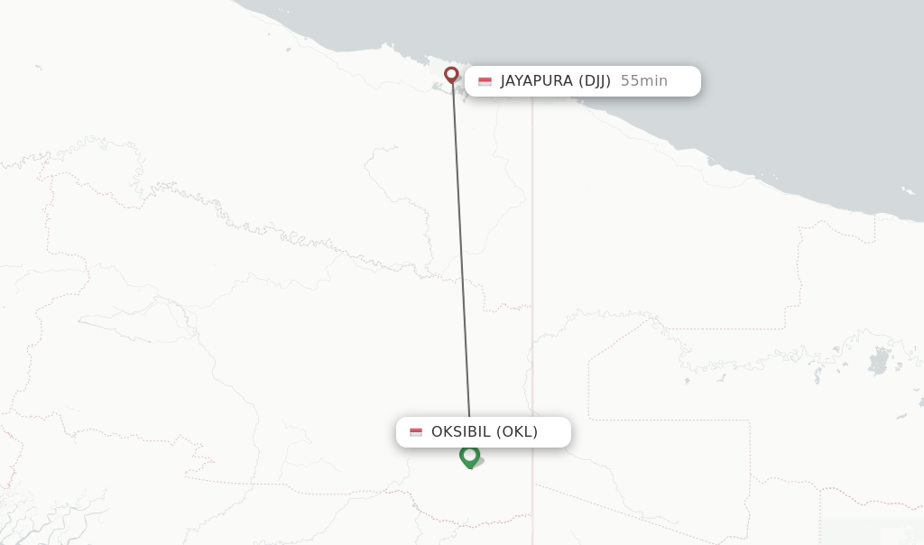 Flights from Oksibil to Jayapura route map