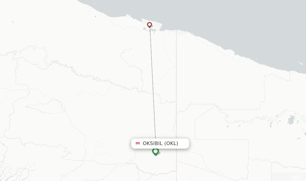 Route map with flights from Oksibil with Trigana Air