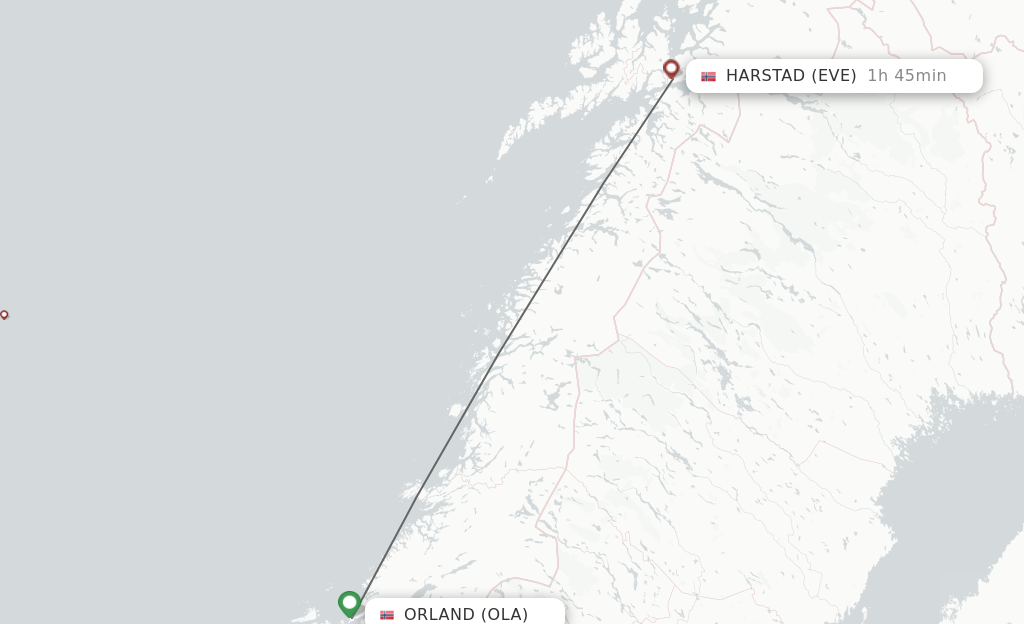 Flights from Orland to Harstad-Narvik route map
