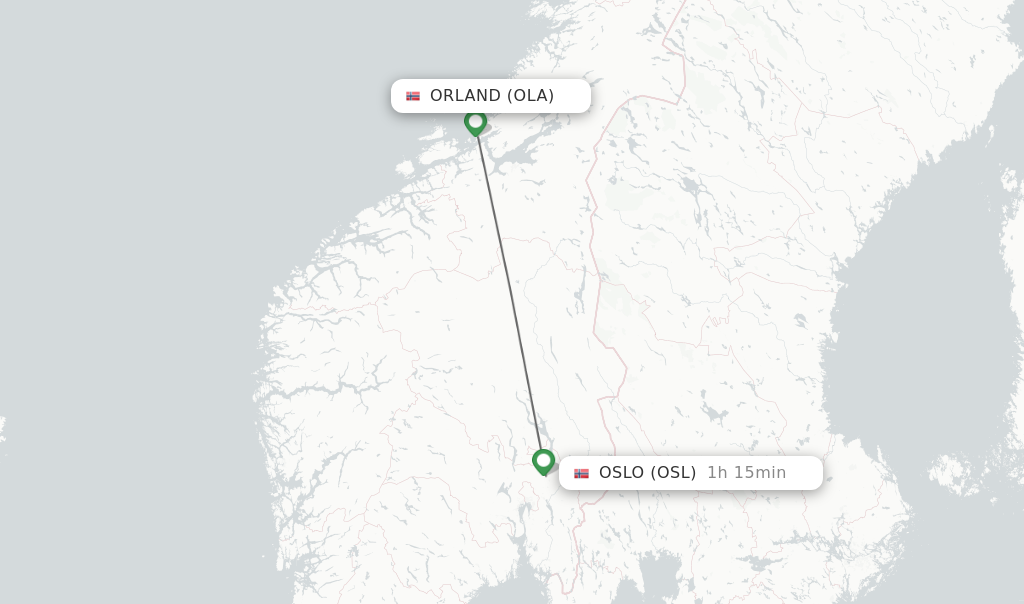 Flights from Orland to Oslo route map