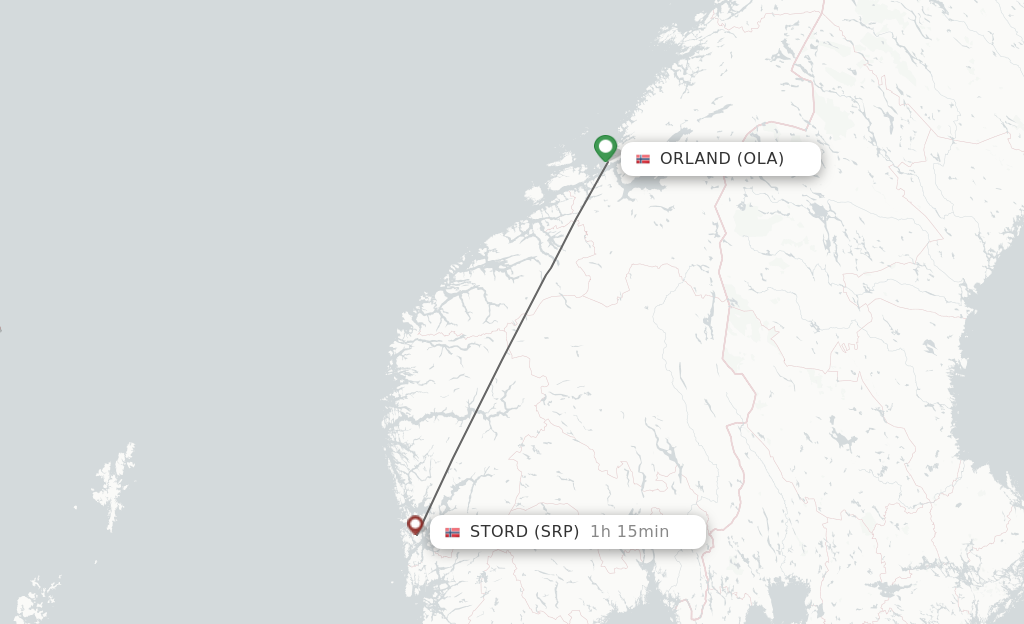Flights from Orland to Stord route map