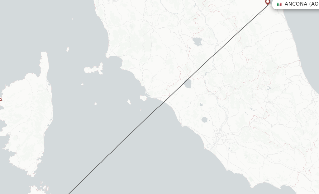 Flights from Olbia to Ancona route map