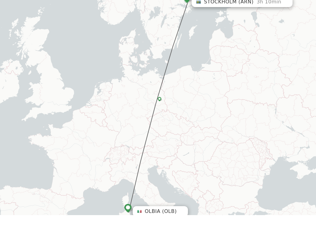 Flights from Olbia to Stockholm route map
