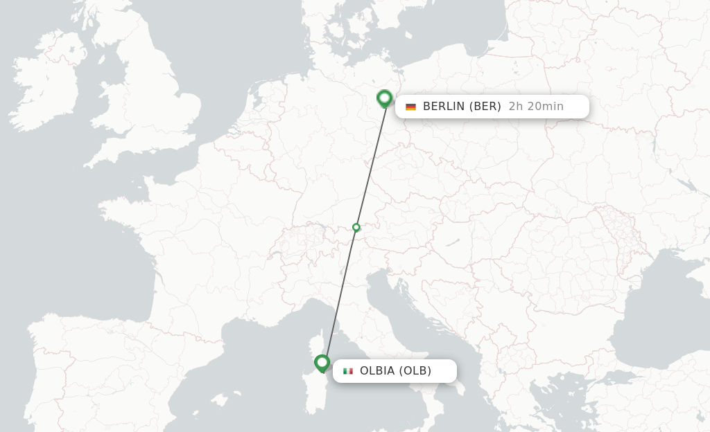 Flights from Olbia to Berlin route map