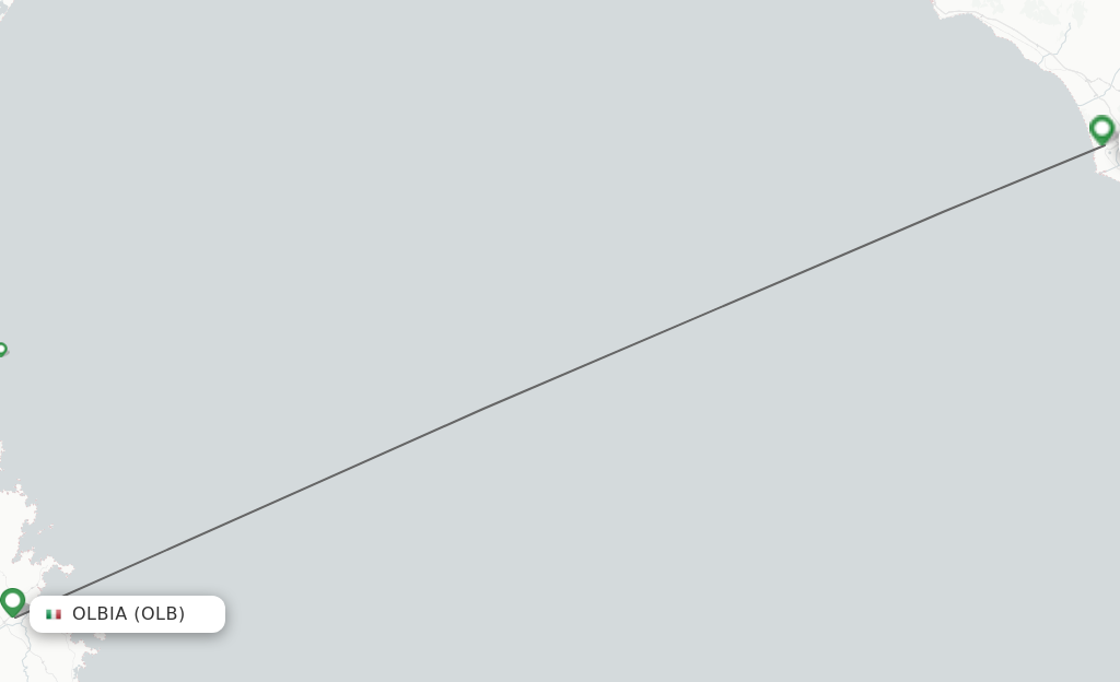 Flights from Olbia to Rome route map
