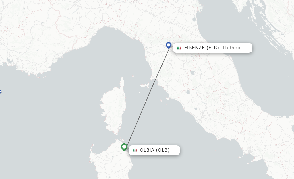 Flights from Olbia to Florence route map