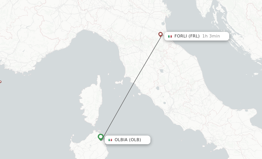 Flights from Olbia to Forli route map