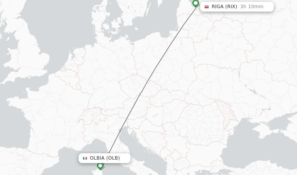 Flights from Olbia to Riga route map
