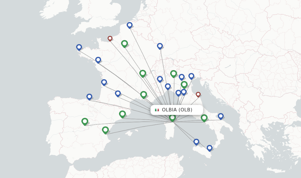 Route map with flights from Olbia with Volotea
