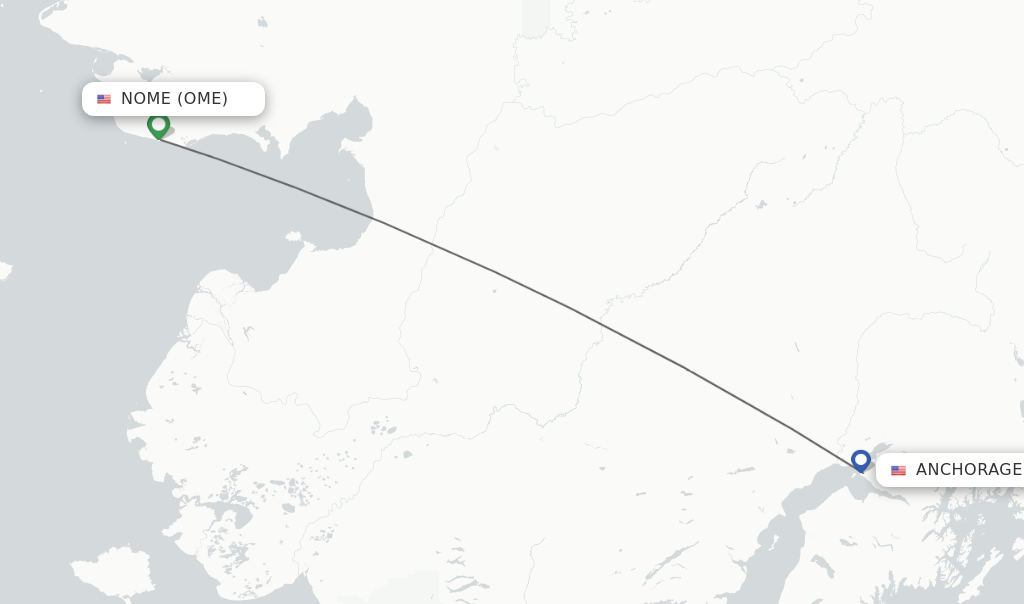 Flights from Nome to Anchorage route map