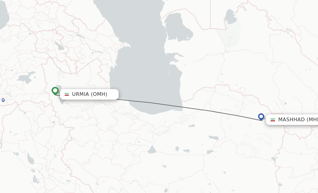 Flights from Nazluy-ye Jonubi to Mashad route map