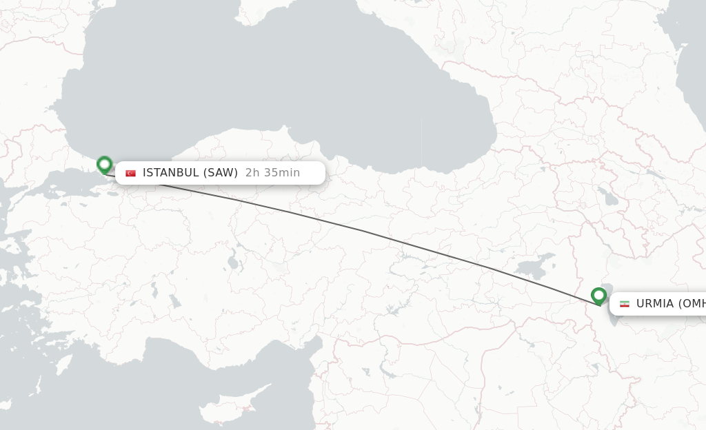 Flights from Nazluy-ye Jonubi to Istanbul route map