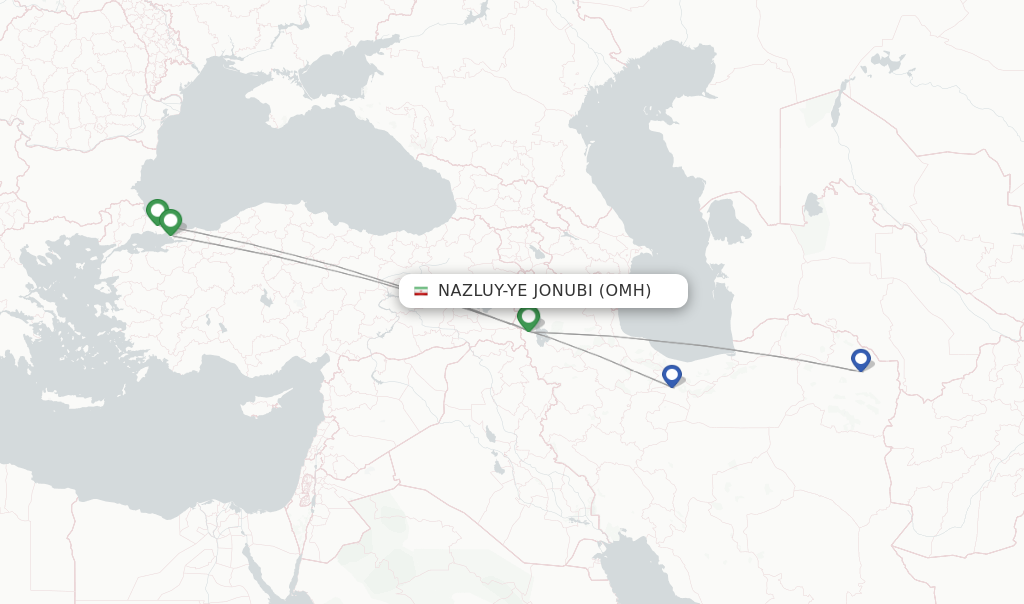 Flights from Nazluy-ye Jonubi to Kayseri route map