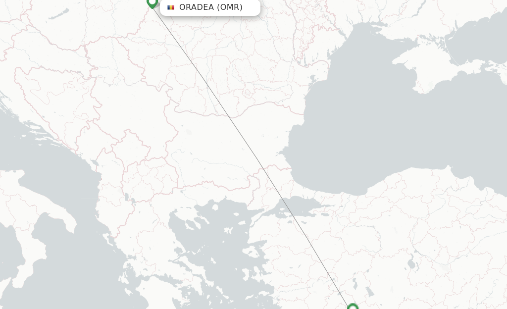 Route map with flights from Oradea with Animawings