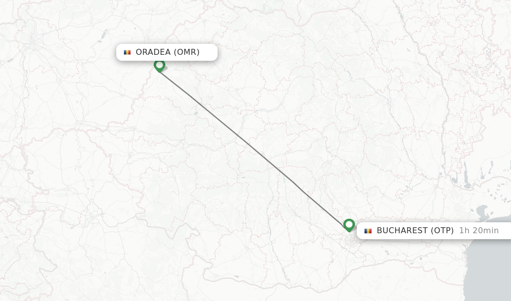 Flights from Oradea to Bucharest route map
