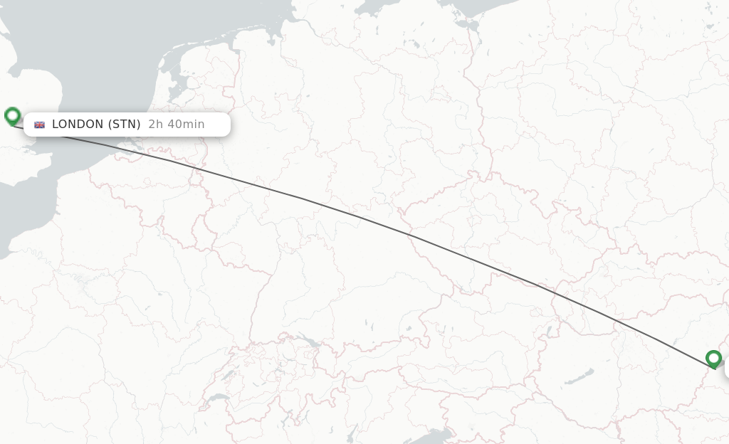 Flights from Oradea to London route map