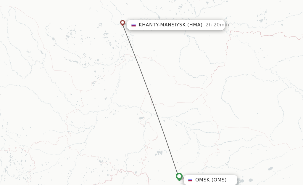 Flights from Omsk to Khanty-Mansiysk route map