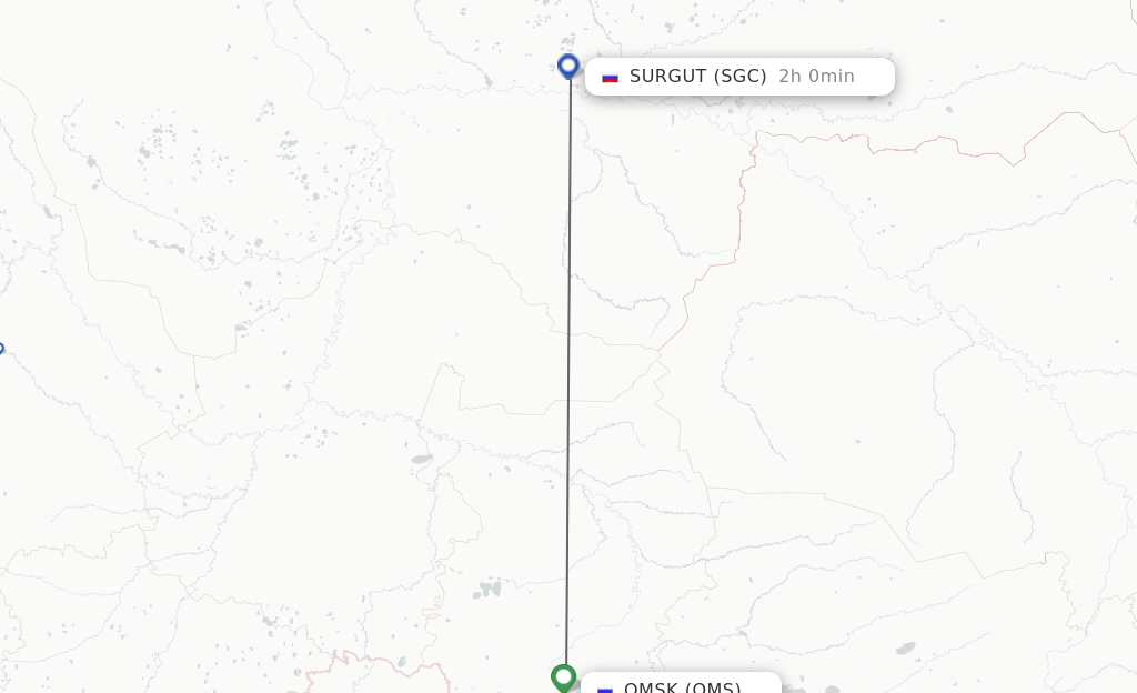 Flights from Omsk to Surgut route map