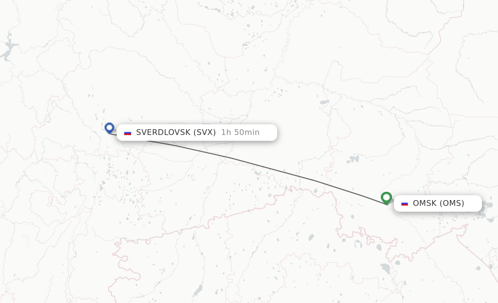 Flights from Omsk to Yekaterinburg route map