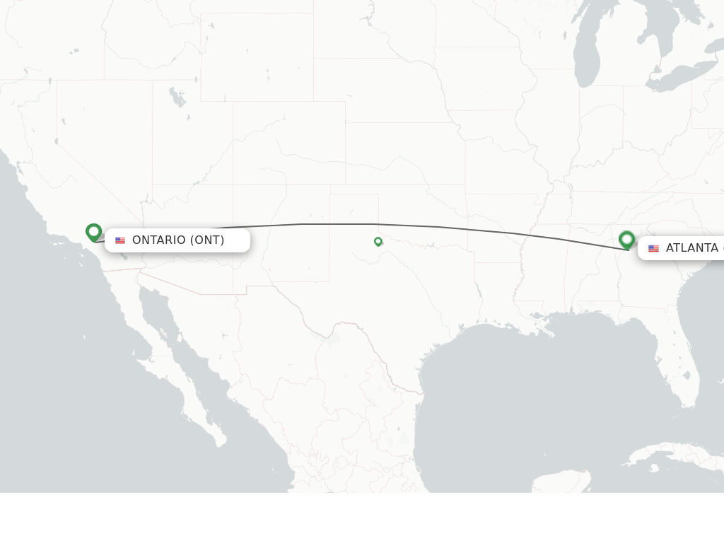 Flights from Ontario to Atlanta route map