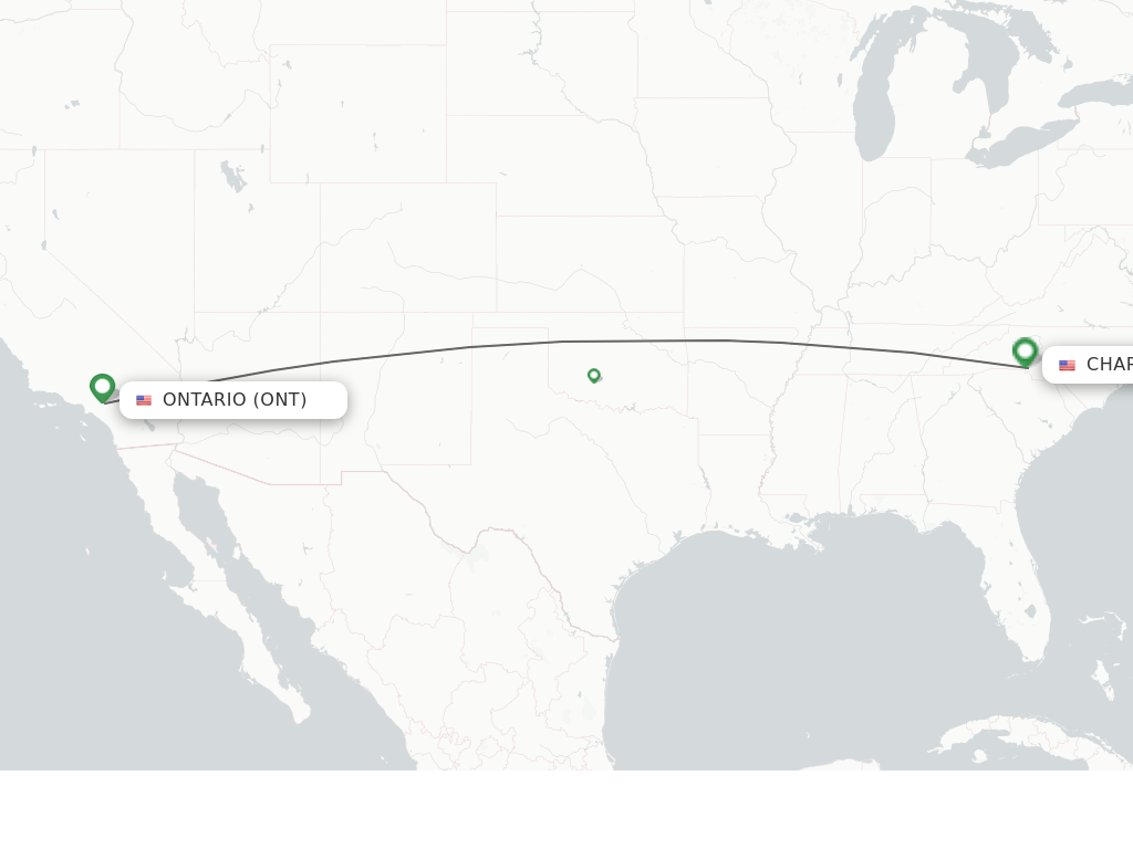 Flights from Ontario to Charlotte route map