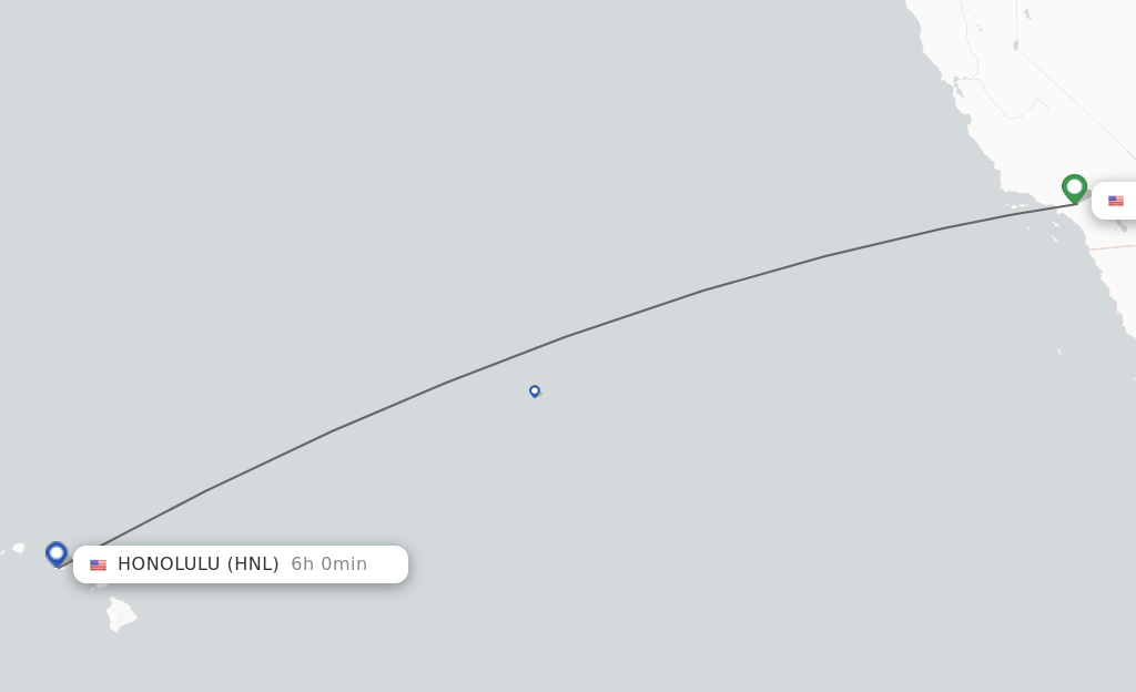 Flights from Ontario to Honolulu route map