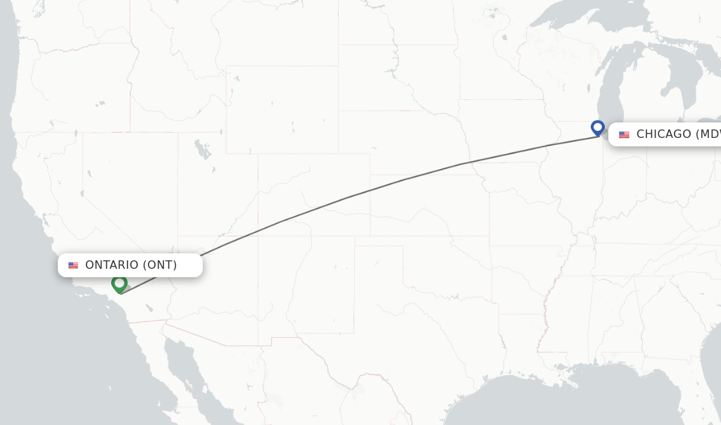 Flights from Ontario to Chicago route map