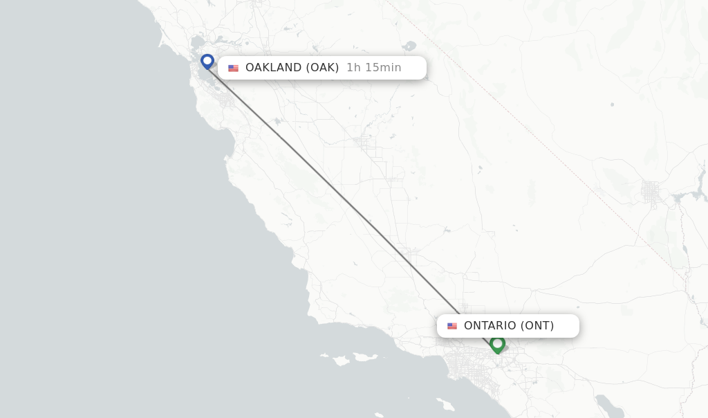 Flights from Ontario to Oakland route map
