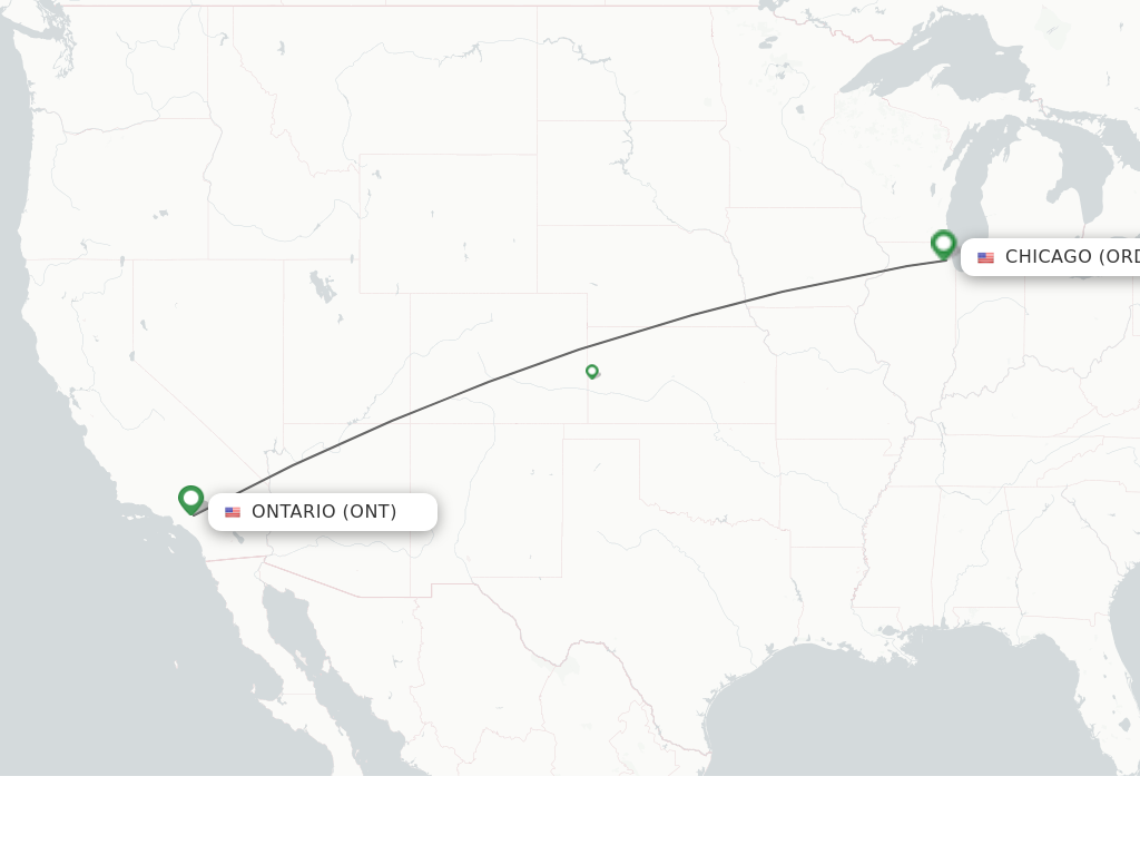 Flights from Ontario to Chicago route map