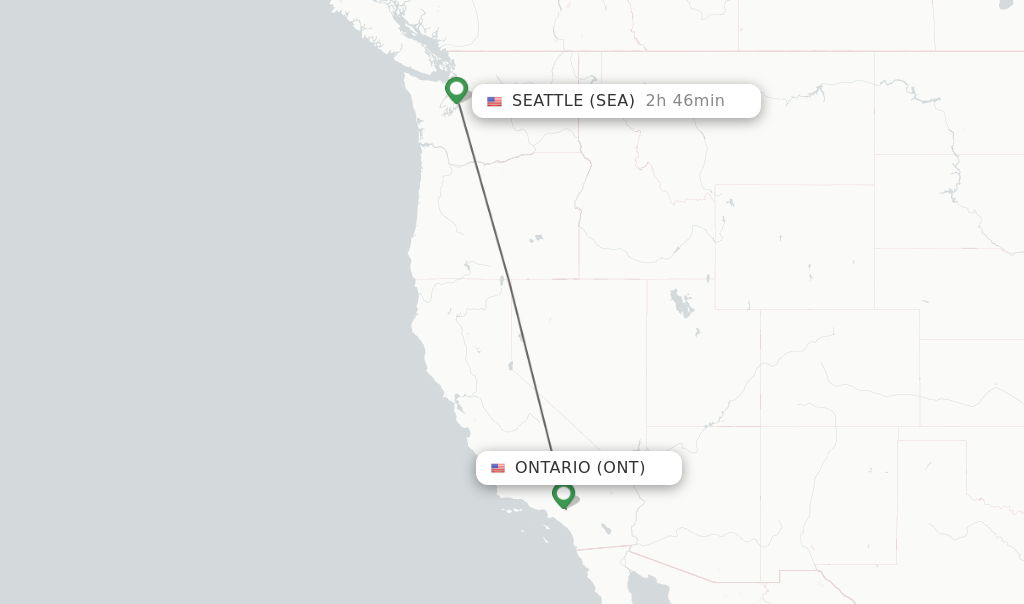 Flights from Ontario to Seattle route map