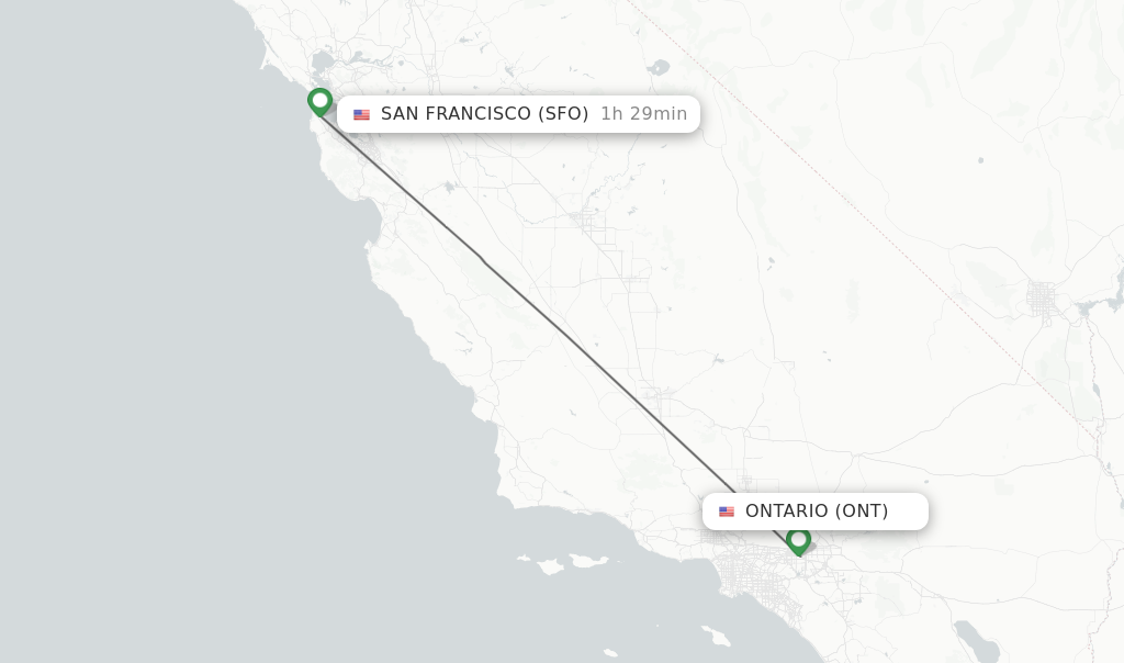 Flights from Ontario to San Francisco route map
