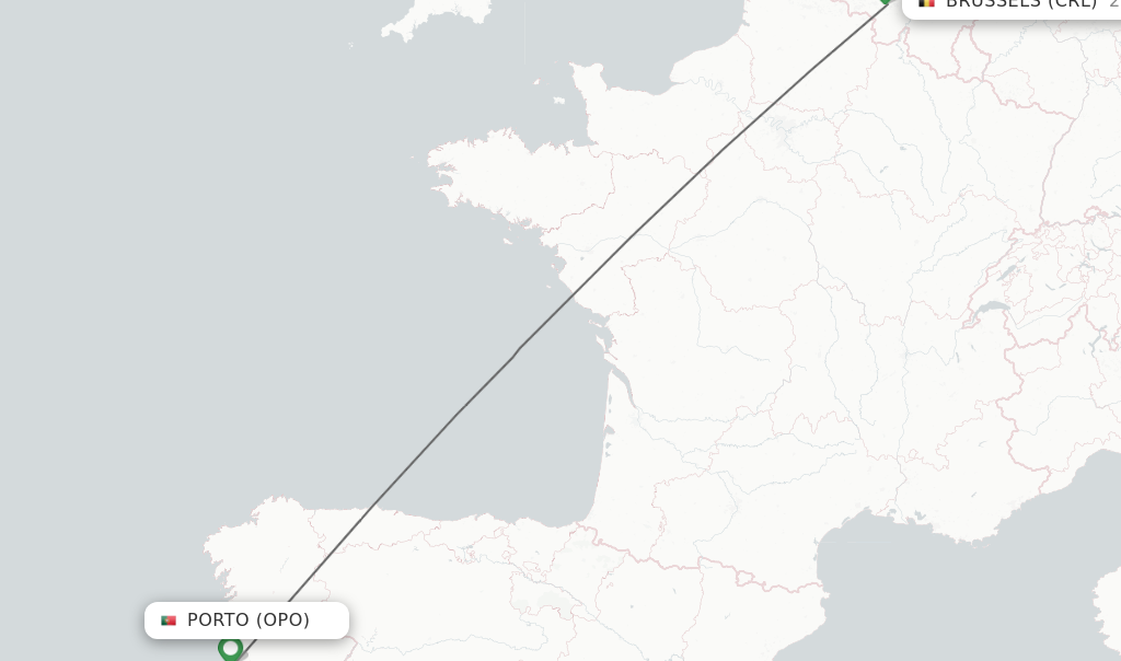 Flights from Porto to Brussels route map