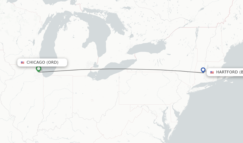 Flights from Chicago to Hartford route map