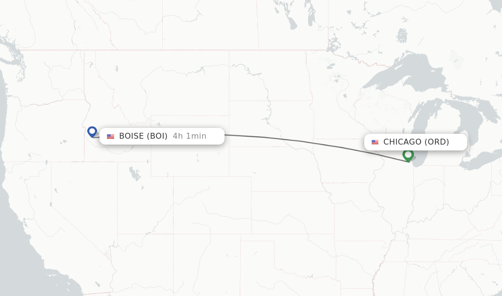 Flights from Chicago to Boise route map
