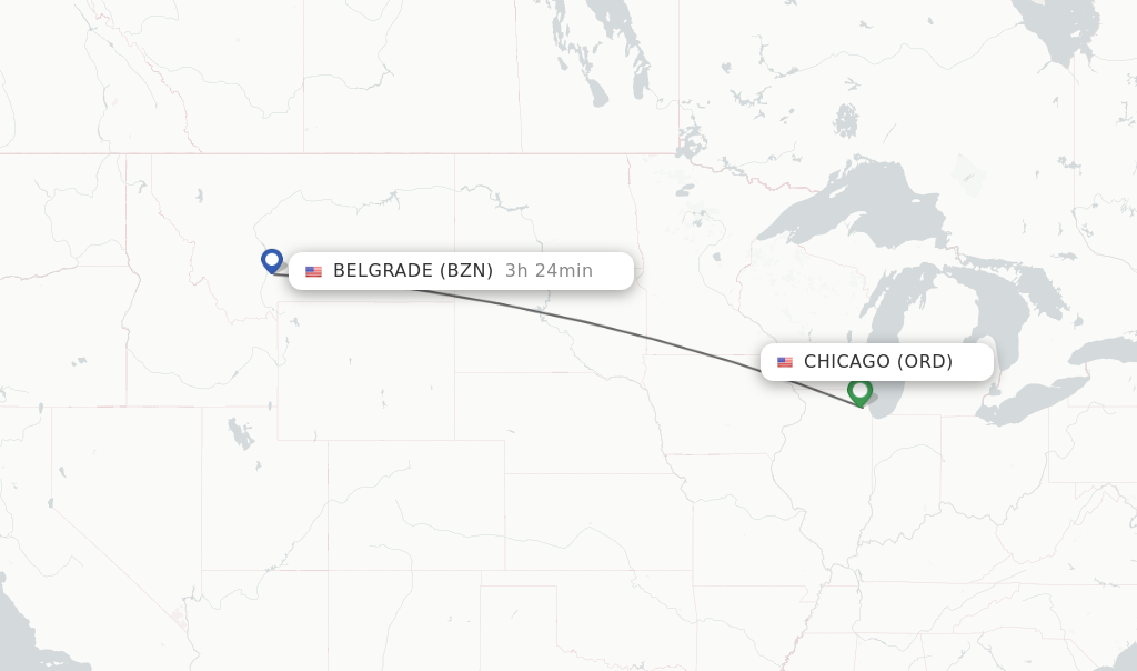 Flights from Chicago to Bozeman route map