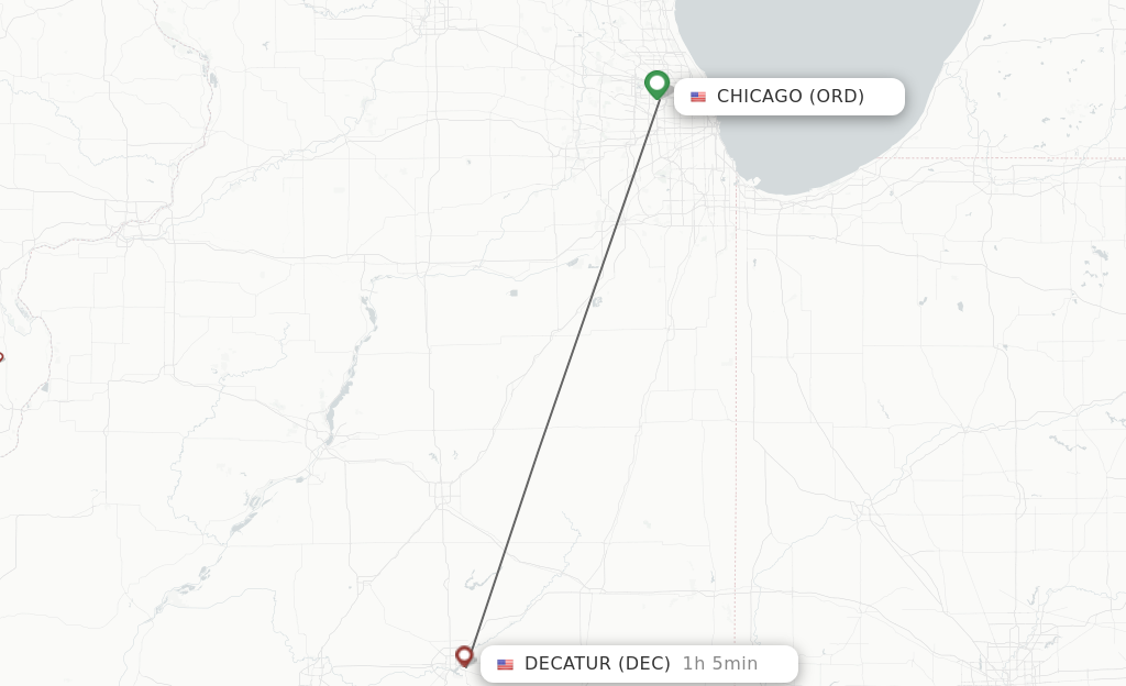 Flights from Chicago to Decatur route map