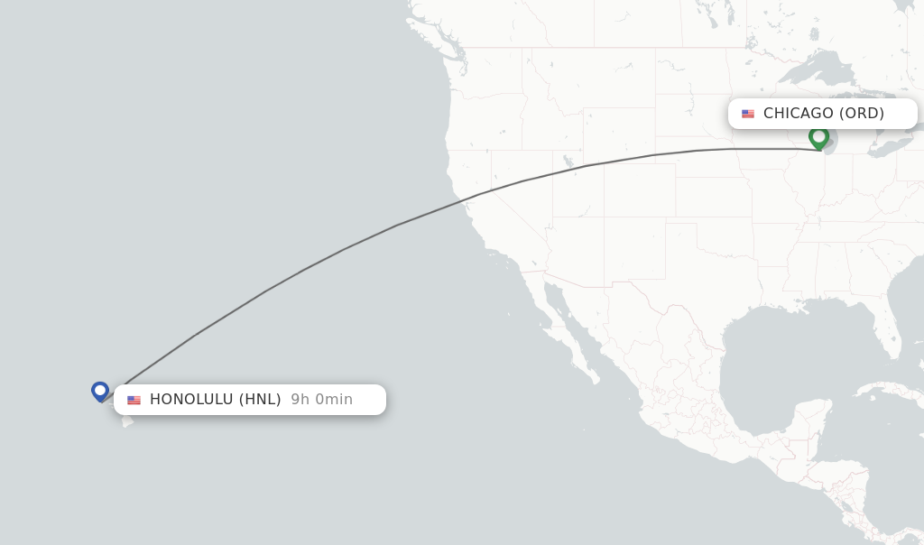 Flights from Chicago to Honolulu route map