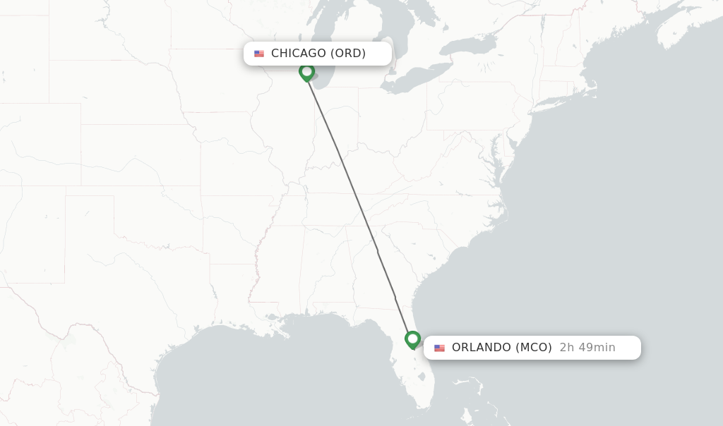Flights from Chicago to Orlando route map