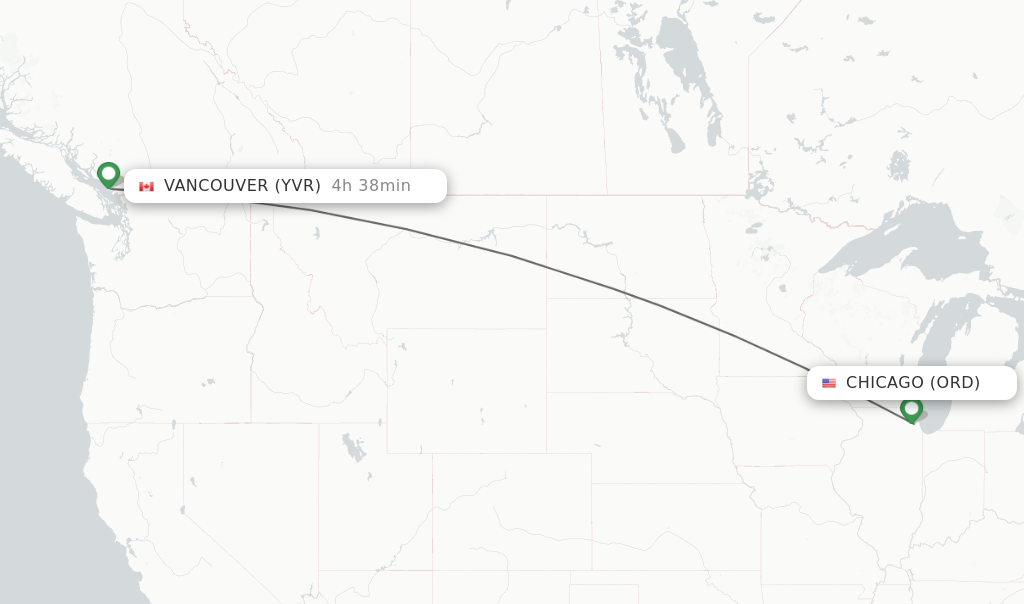 Flights from Chicago to Vancouver route map