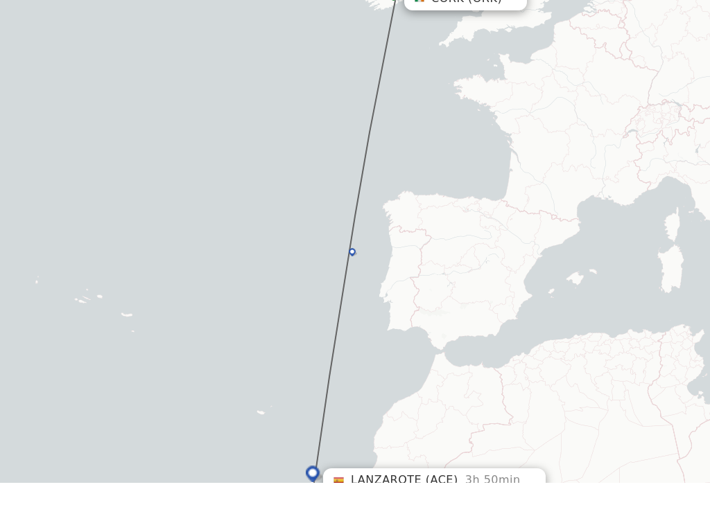 Flights from Cork to Lanzarote route map