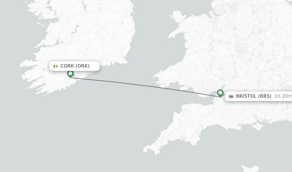 Flights from Cork to Bristol route map