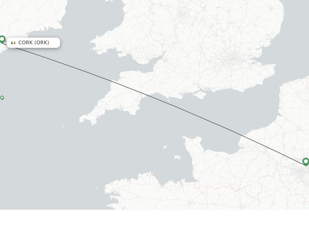 Flights from Cork to Paris route map