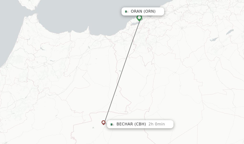 Flights from Oran to Bechar route map